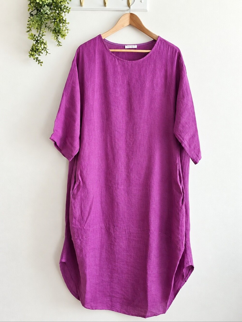 Made in Italy 100% Linen Magenta Lagenlook Cocoon Midi Oversized Dress XL/ XXL